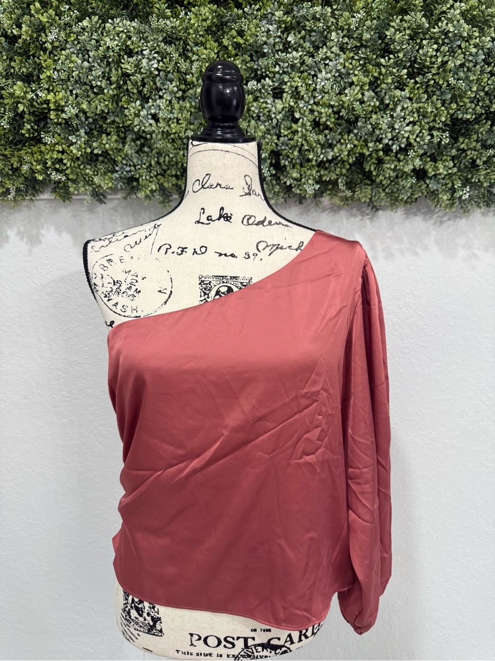 Express Rose Pink Satin One Shoulder Long Sleeve Blouse Size L